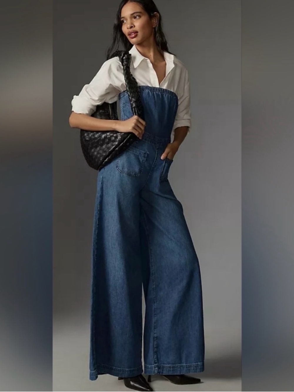 Pilcro Strapless Wide-Leg Denim Jumpsuit - Blue - Picture 4 of 10